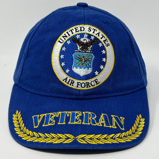 US Air Force Veteran Hat Baseball Cap Blue USAF Gold Leaf Leaves Strapback