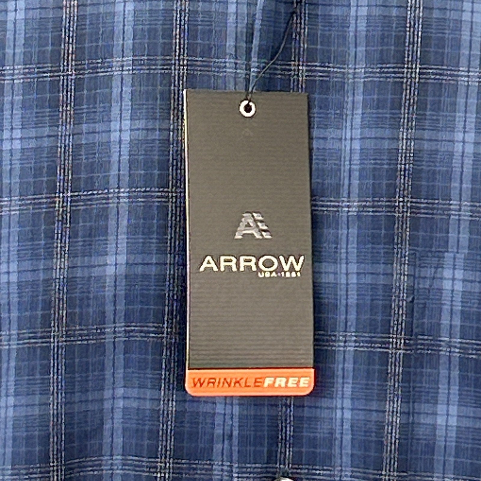 Arrow Wrinkle Free Button Front Shirt Blue Plaid Pocket Short Sleeve S Small - Neon Vintage