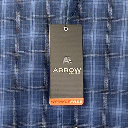Arrow Wrinkle Free Button Front Shirt Blue Plaid Pocket Short Sleeve S Small - Neon Vintage