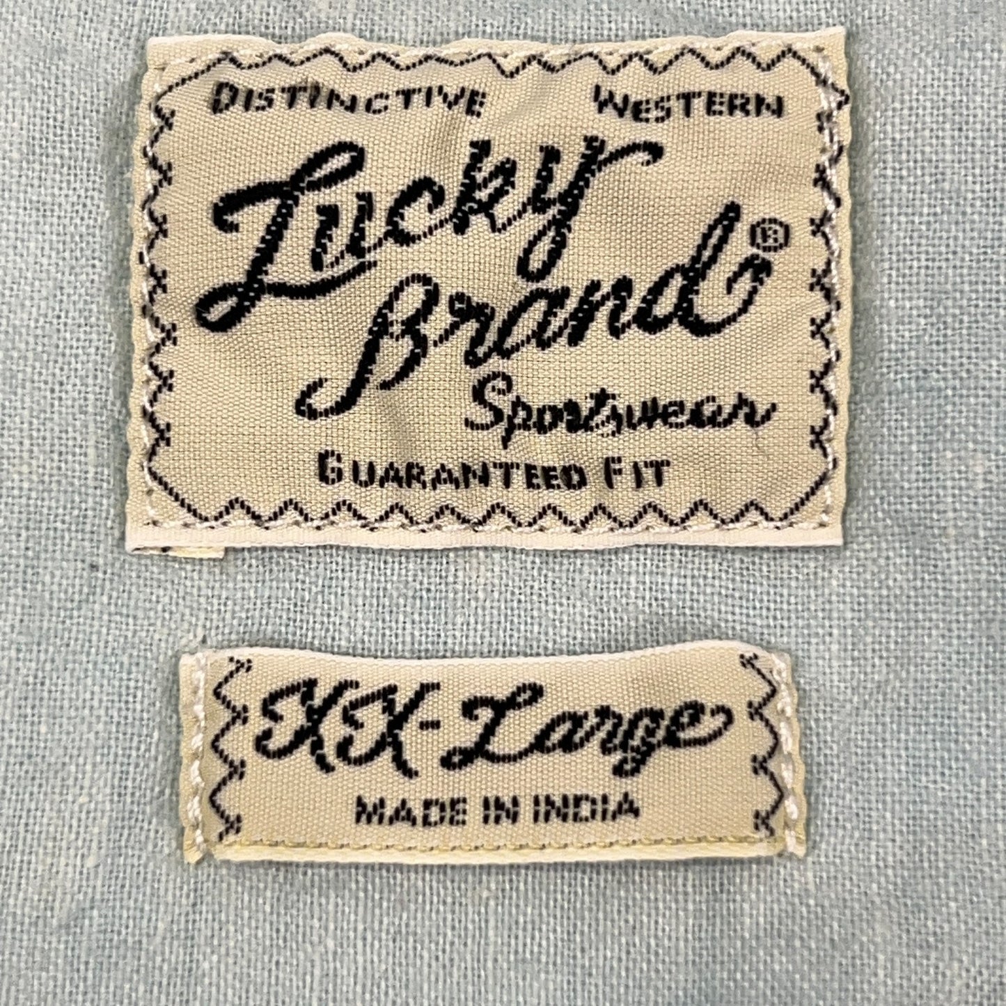 Lucky Brand Pearl Snap Button Front Shirt Blue Linen Blend Short Sleeve 2XL XXL