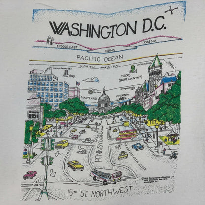 Washington DC Map Vintage 80s T Shirt Medium Pennsylvania Ave USA Mens White