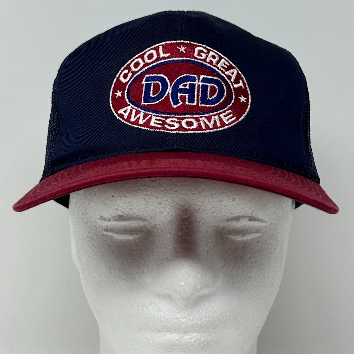 Vintage 90s Cool Great Awesome Dad Trucker Hat Cap Blue Father Mesh Snapback