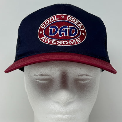 Vintage 90s Cool Great Awesome Dad Trucker Hat Cap Blue Father Mesh Snapback
