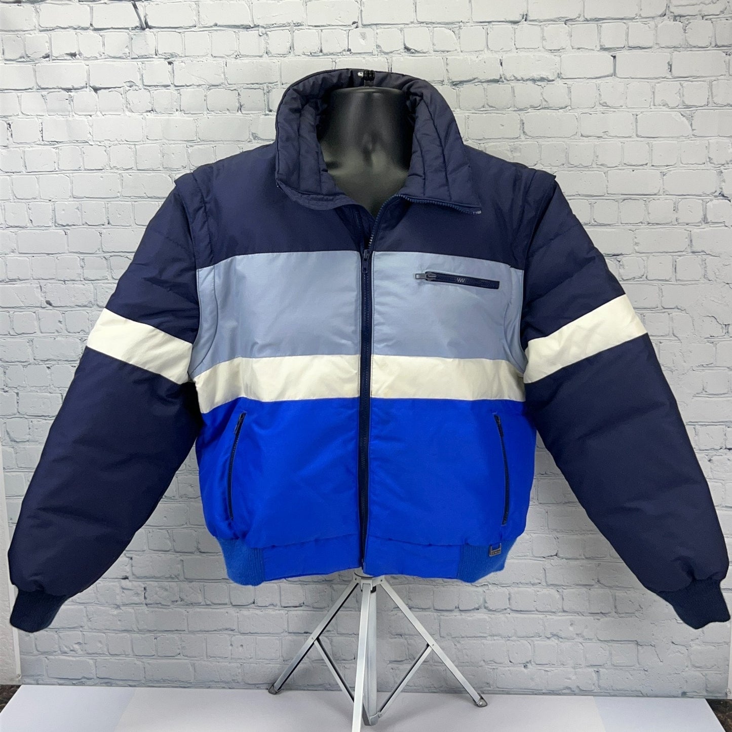 Vintage Edelweiss White Stag Down Ski Jacket Removable Sleeves Blue XL X-Large