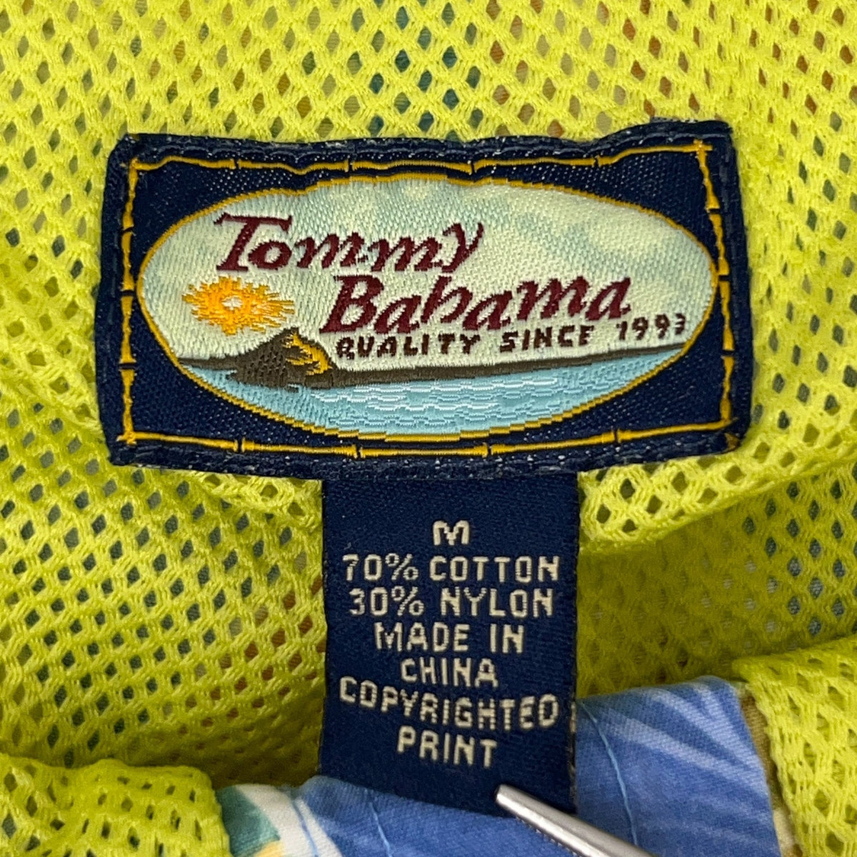 Tommy Bahama Relax Swim Trunks M Medium Blue Postcard Print Board Shorts Lined - Neon Vintage
