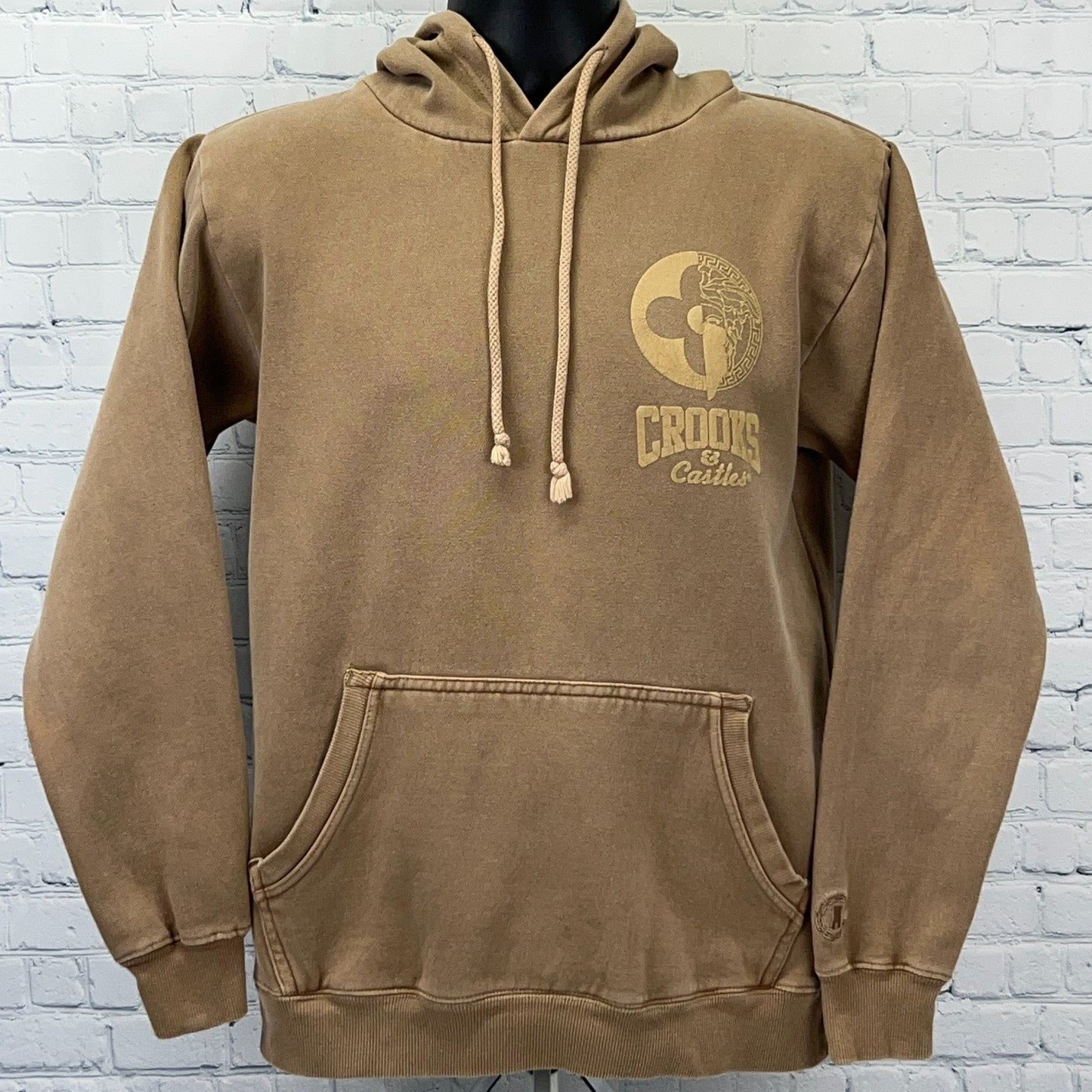 Crooks and Castles Hoodie Hooded Sweatshirt Streetwear Beige Unisex XS X-Small