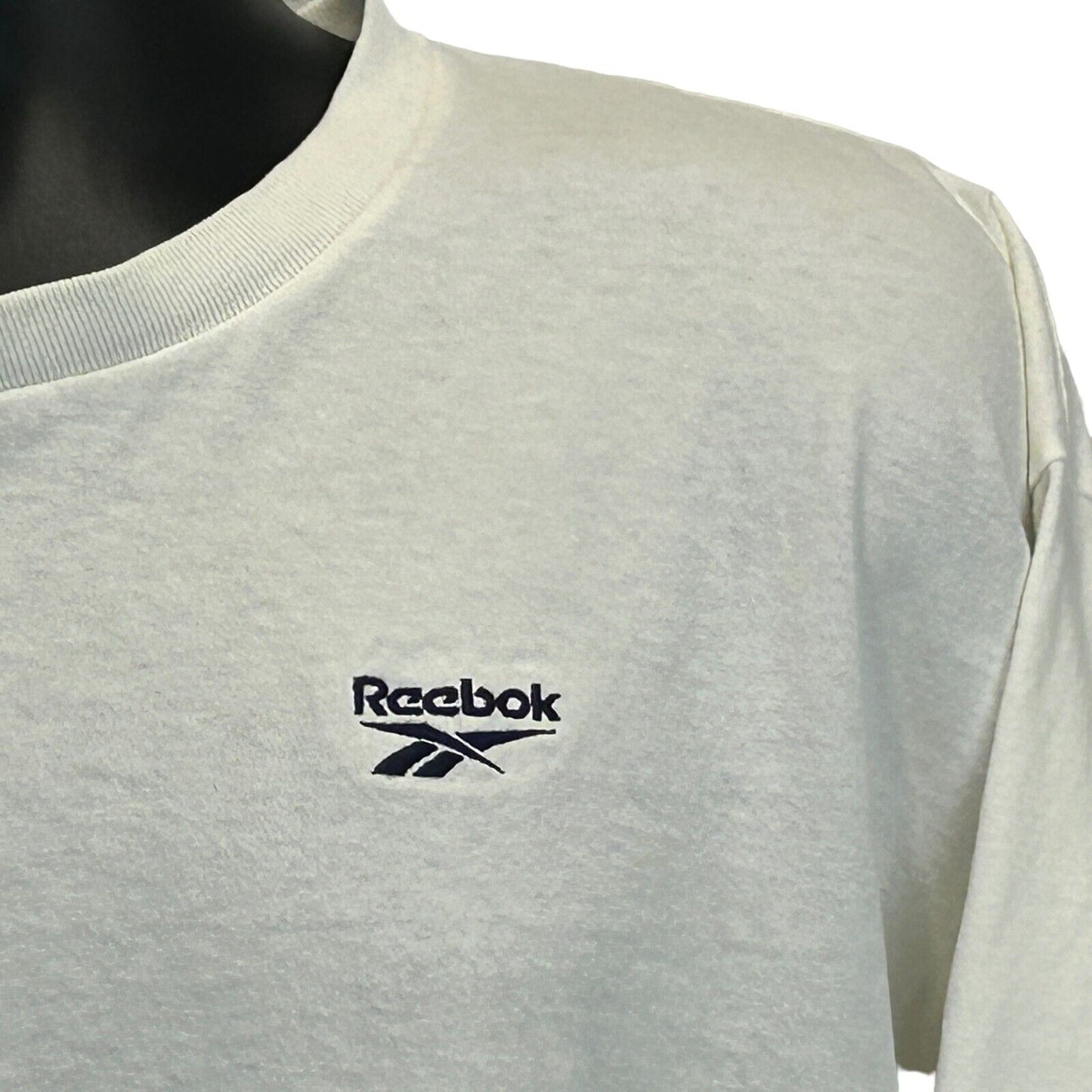 Reebok Vintage 90s T Shirt Embroidered Long Sleeve White Made In USA Tee 2XL XXL