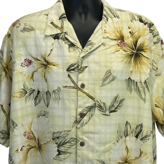 Camisa de campamento frontal con botones hawaianos de seda Tommy Bahama Flores amarillas Floral XL