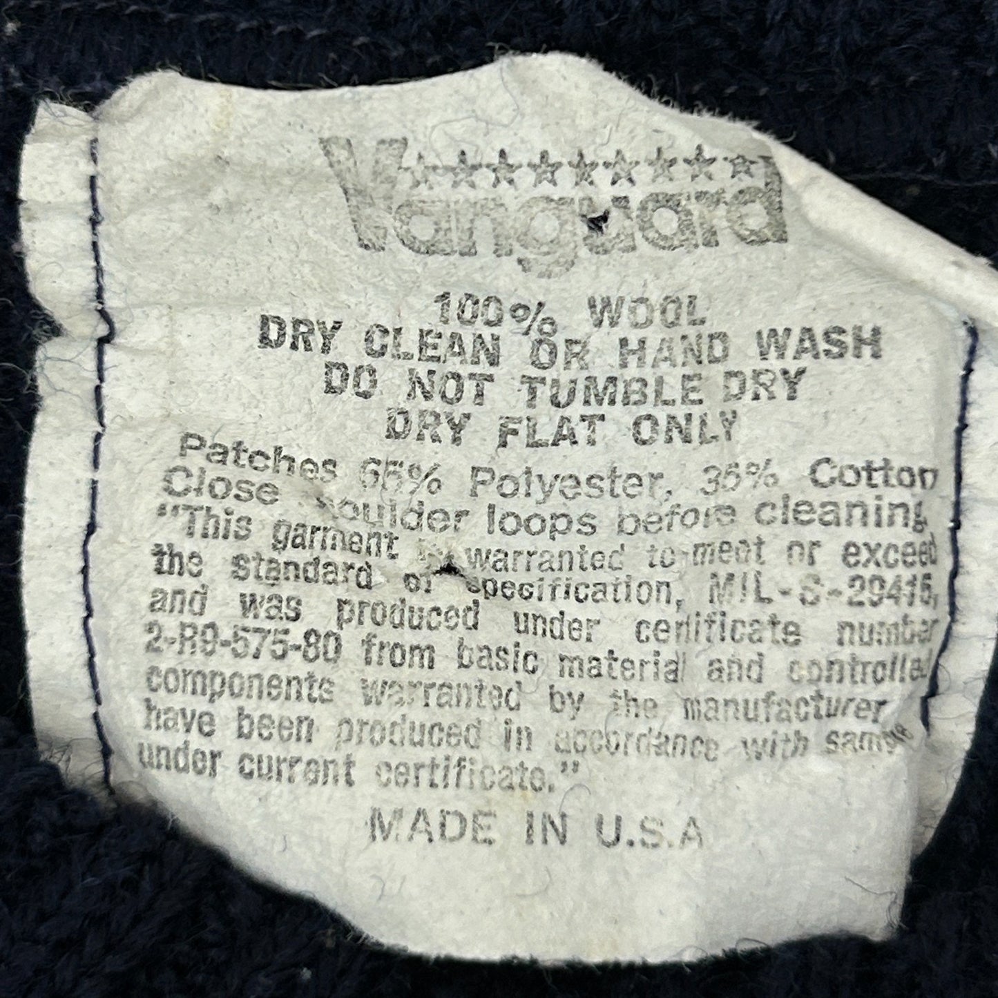 Vintage 80s Military Wool Sweater Epaulettes Elbow Patches Navy Blue Medium 40