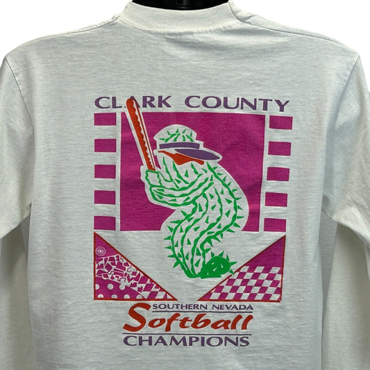 Clark County Softball Champions Vintage 90s T Shirt Medium Las Vegas Mens White