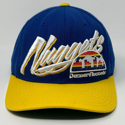 Denver Nuggets Script Wool Hat Cap Blue Mitchell & Ness Snapback 6 Panel NBA - Neon Vintage