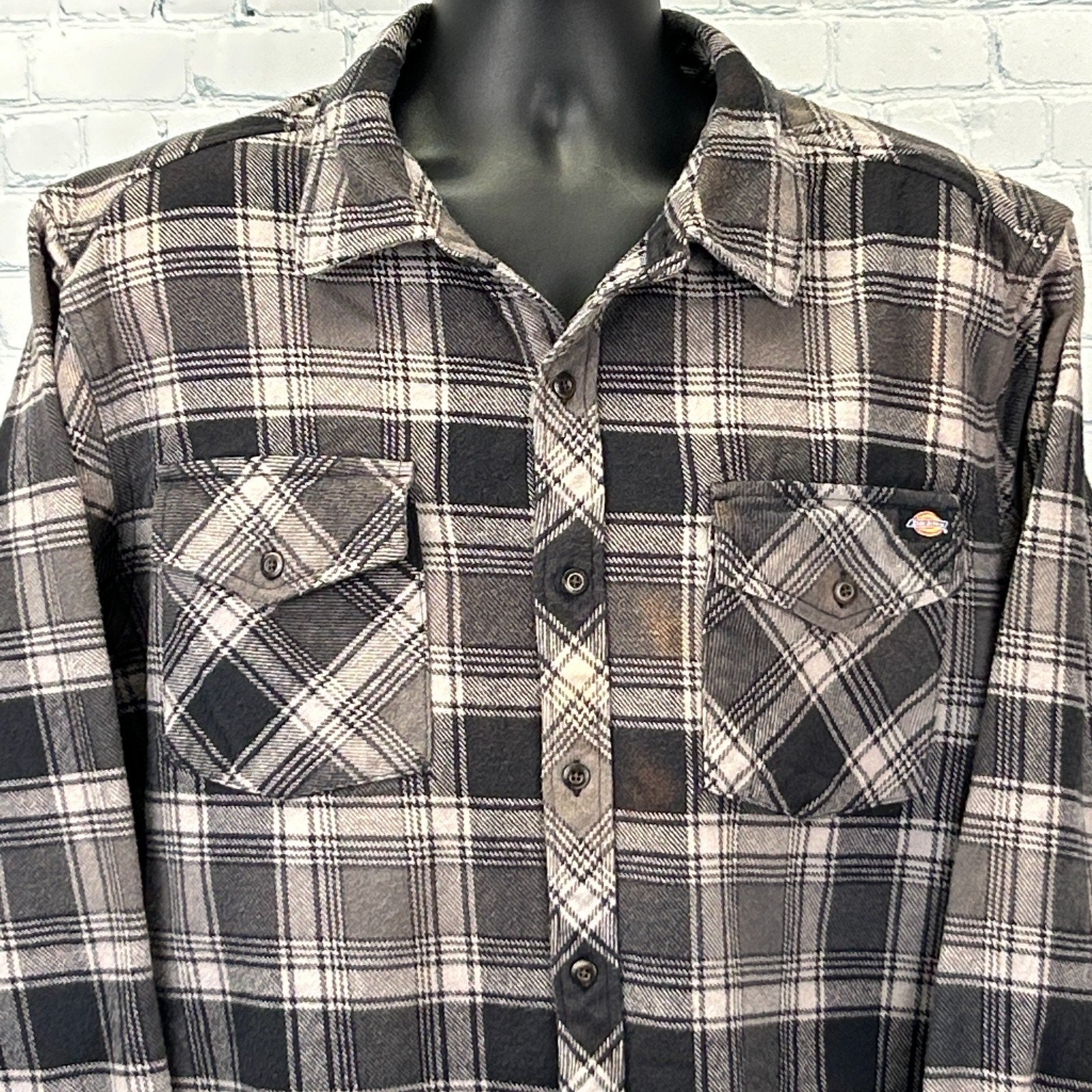 Dickies Heavyweight Flannel Button Front Shirt Grunge Western Gray Plaid 2XL XXL - Neon Vintage