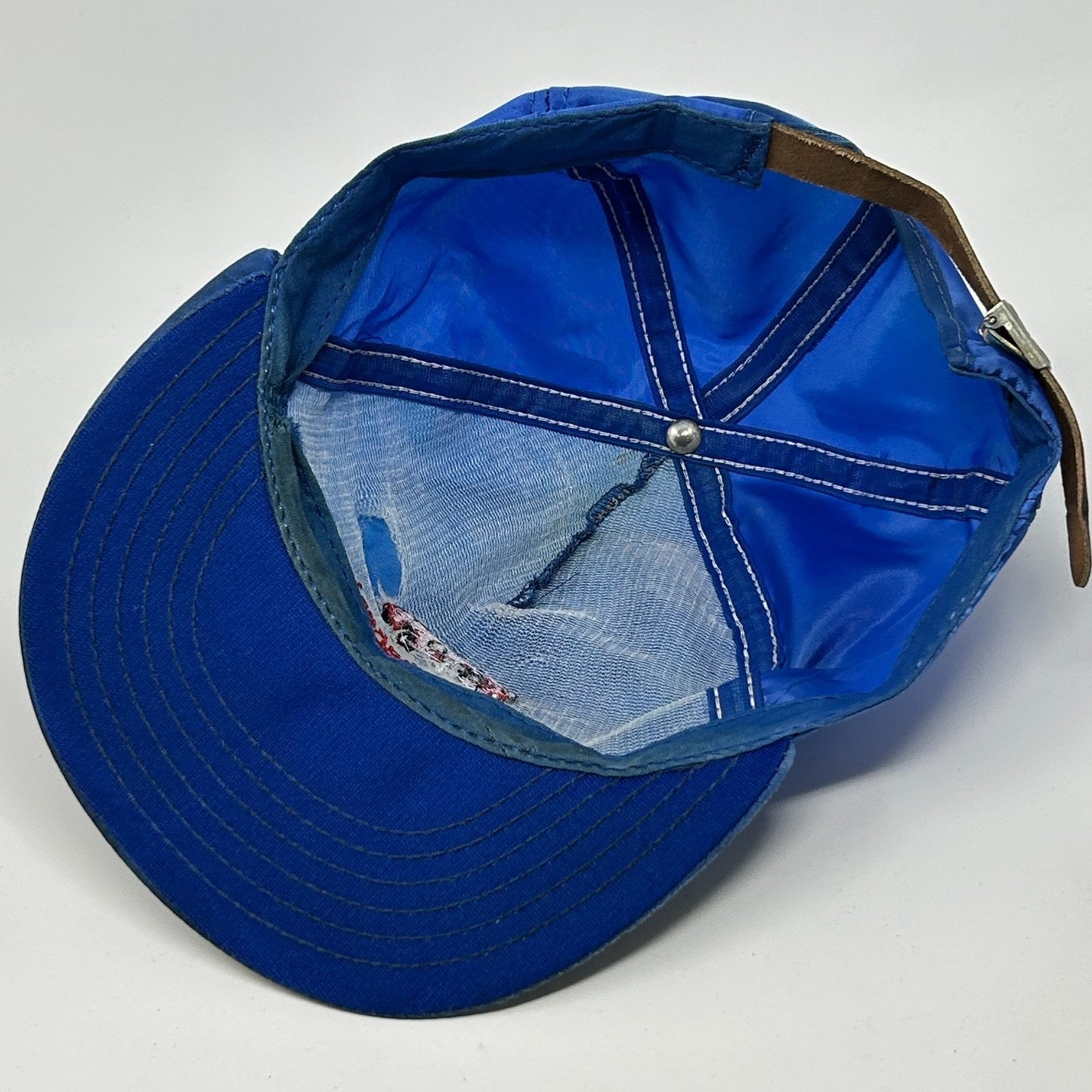 Vintage 80s Studebaker's Nightclub Hat Baseball Cap Satin Leather Strapback Blue - Neon Vintage