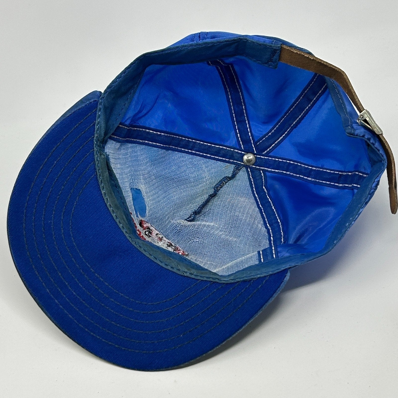 Vintage 80s Studebaker's Nightclub Hat Baseball Cap Satin Leather Strapback Blue - Neon Vintage