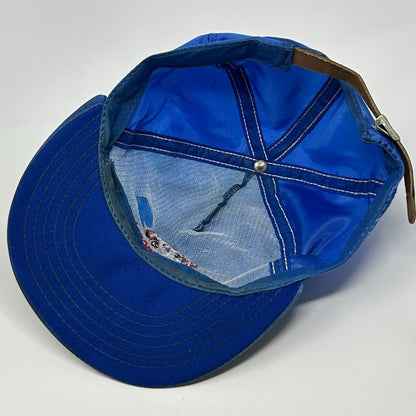 Vintage 80s Studebaker's Nightclub Hat Baseball Cap Satin Leather Strapback Blue - Neon Vintage