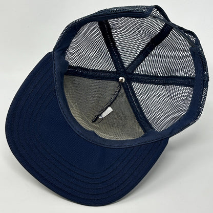 Vintage 90s FMMS Trucker Hat Baseball Cap Made In USA Mesh Snapback Navy Blue