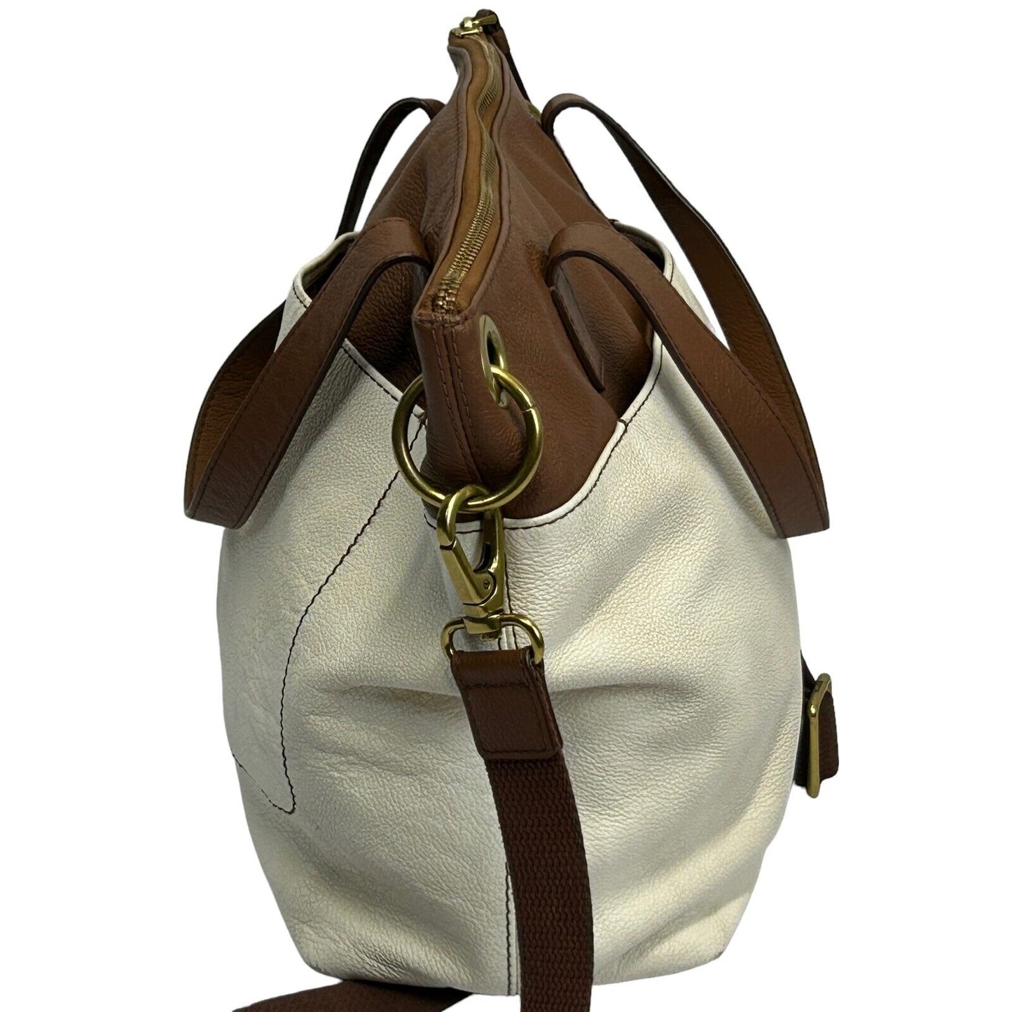 Fossil Keely Womens Large Pebbled Leather Crossbody Tote Handbag Bone White Brown