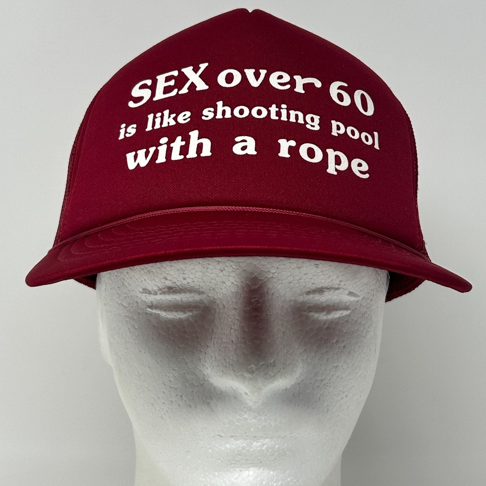 Vintage 80s Sex Over 60 Trucker Hat Baseball Cap 5 Panel Mesh Snapback Red - Neon Vintage