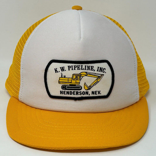 Vintage KW Pipeline Inc Patch Trucker Hat Baseball Cap 80s Backhoe Mesh Yellow - Neon Vintage