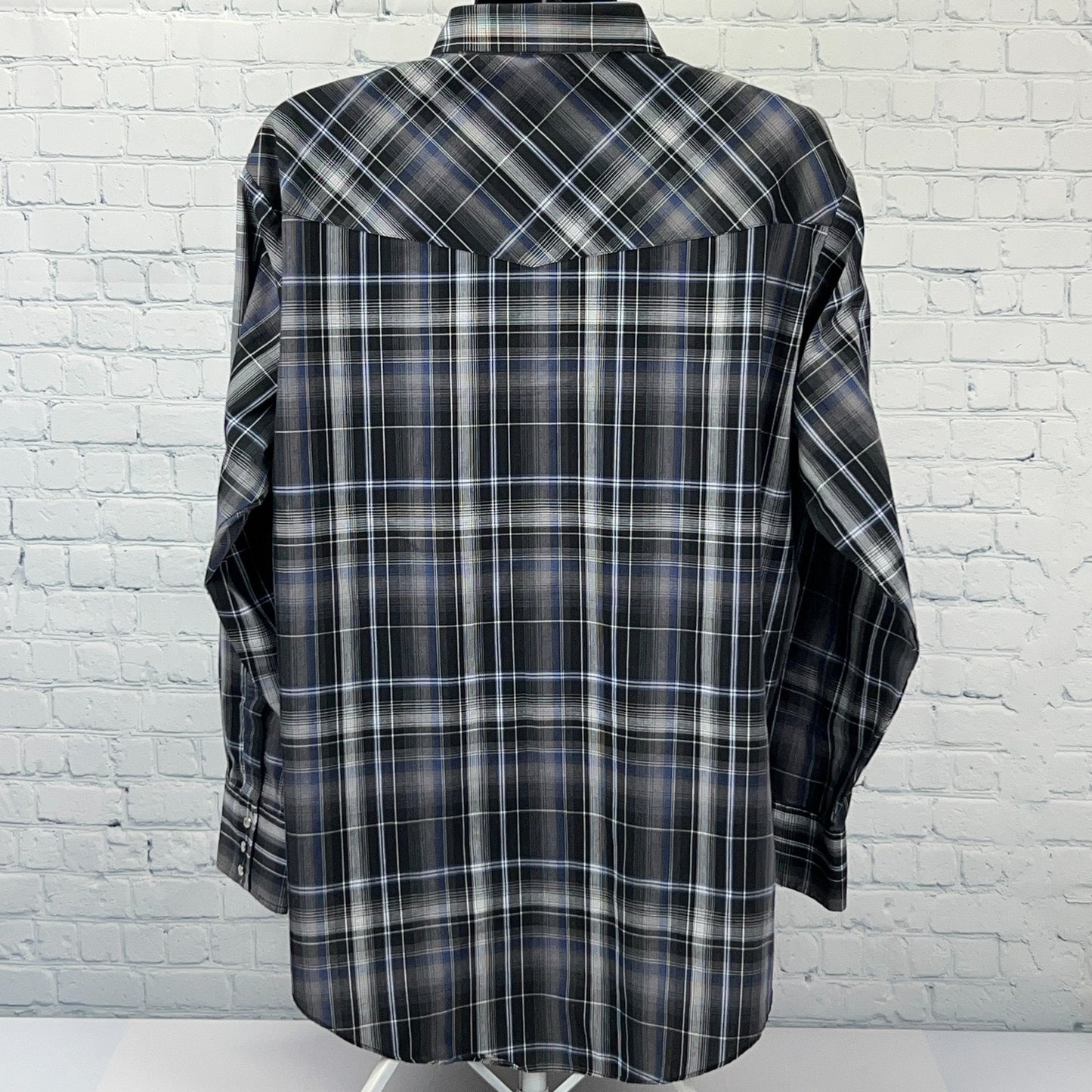 Ely Cattleman Pearl Snap Button Front Shirt Western LS Plaid Black 2XL Tall XXLT