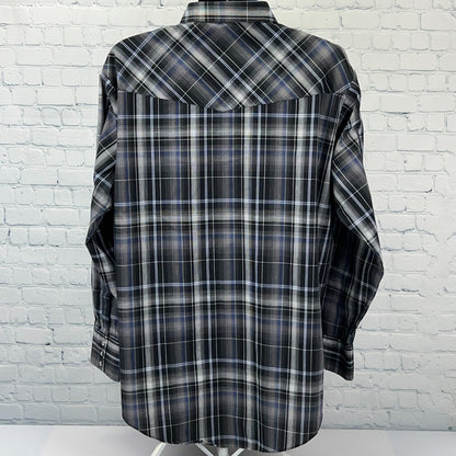 Ely Cattleman Pearl Snap Button Front Shirt Western LS Plaid Black 2XL Tall XXLT