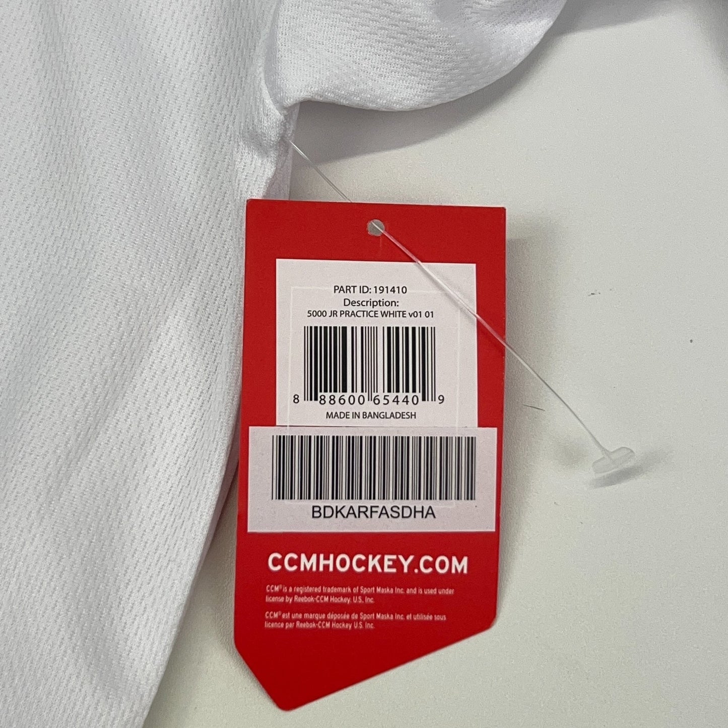 CCM Quicklite 5000 Junior Practice Hockey Jersey Shirt S-M Small-Medium White