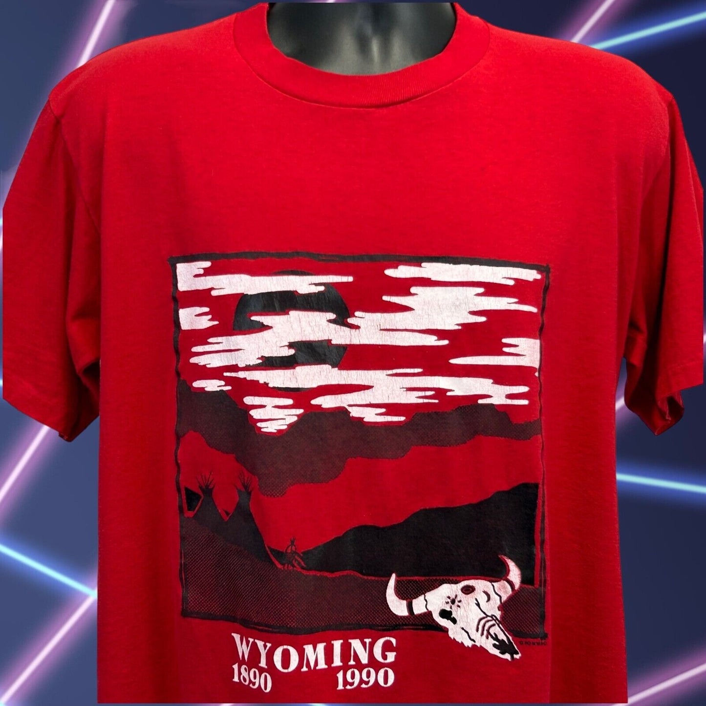 Camiseta vintage Wyoming grande de los años 90, 1890-1990, centenario, fabricada en EE. UU., para hombre, roja