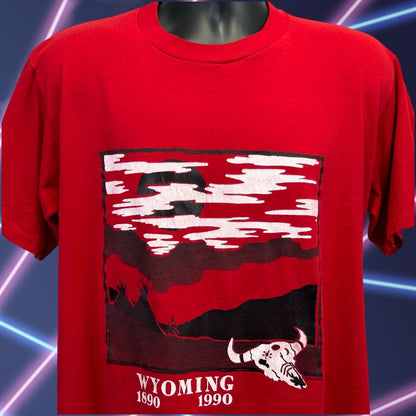 Vintage Wyoming T Shirt Large 90s 1890-1990 Centennial Made In USA Tee Mens Red