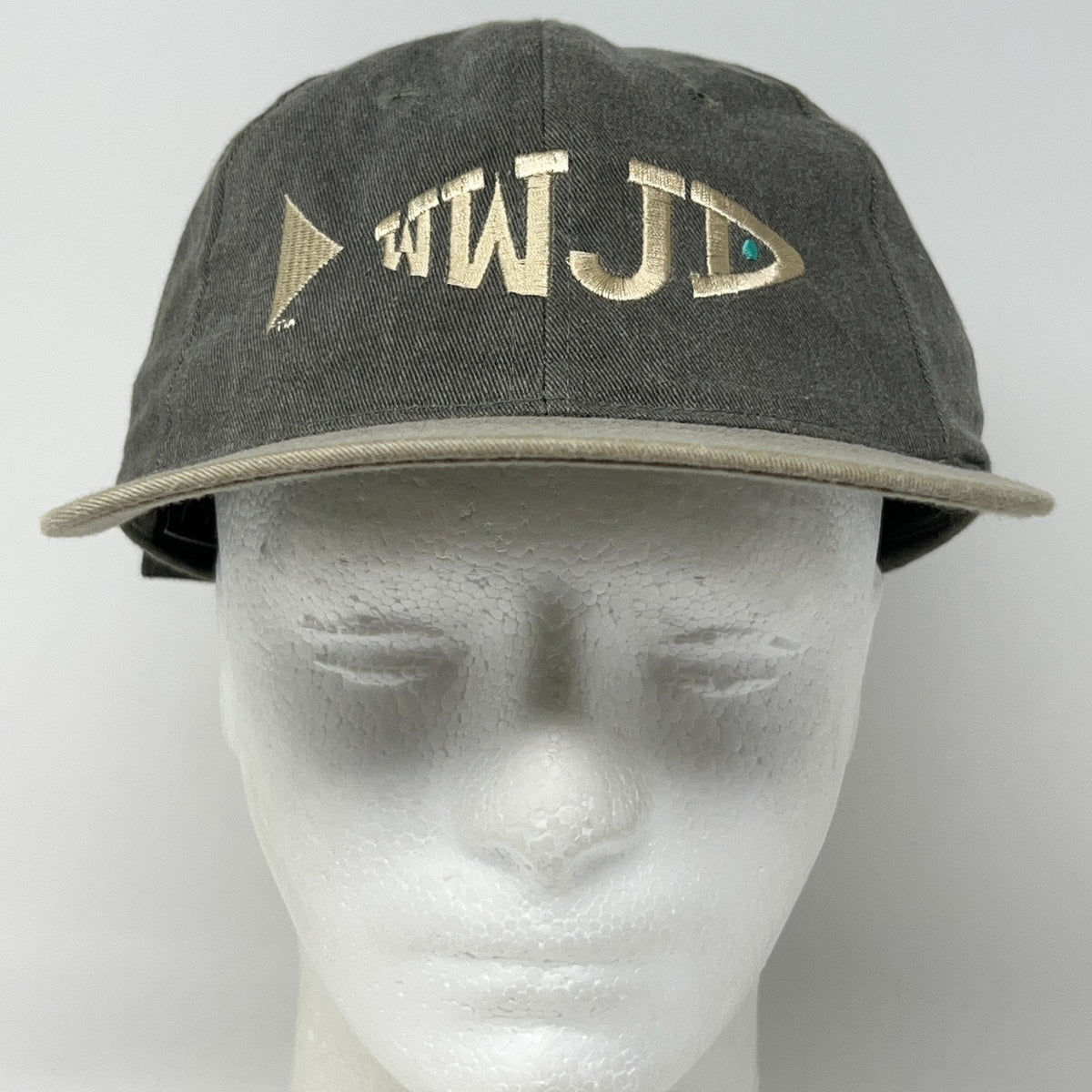 Vintage 90s WWJD Fish Hat Baseball Cap What Would Jesus Do Christ Strapback Gray