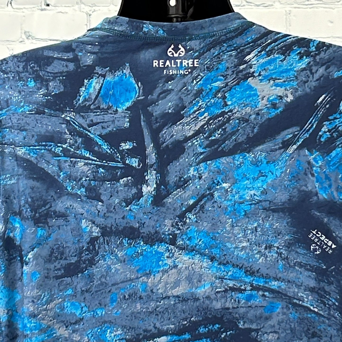 Realtree Aspect Fishing T Shirt Long Sleeve Fisherman AOP Blue Tee Mens L Large