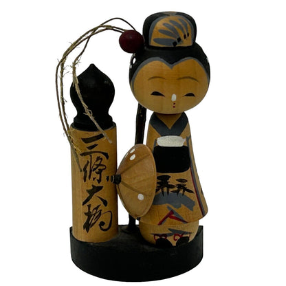 Vintage Japanese Wooden Kokeshi Nodder Doll Bobblehead Folk Art Handmade