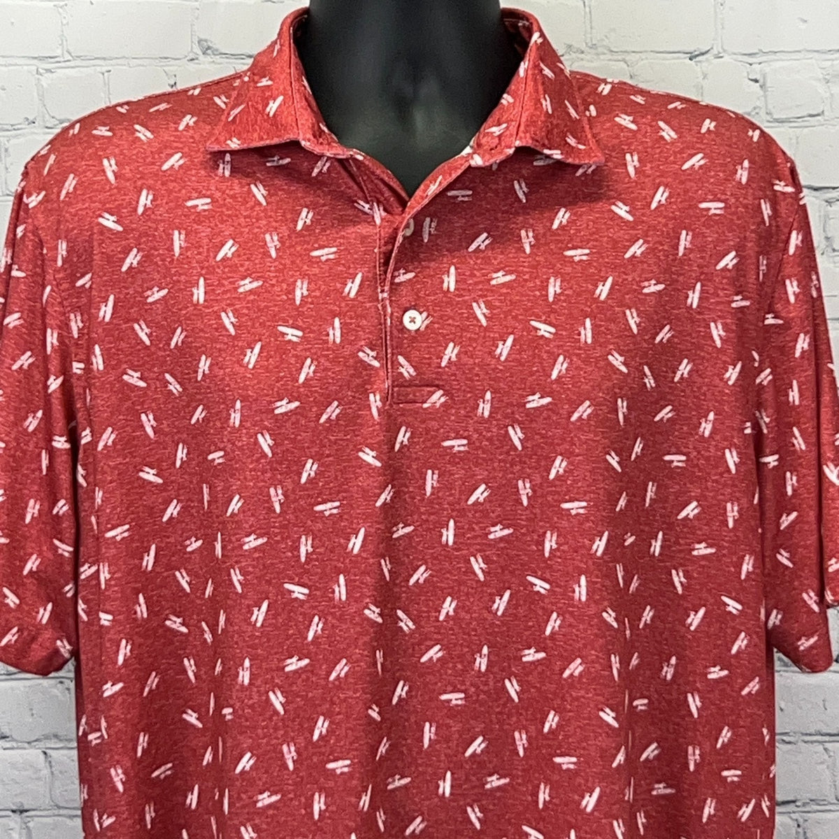 Johnnie-O Exeter Revere Golf Club Las Vegas Polo L Large Red Surfboard Print - Neon Vintage