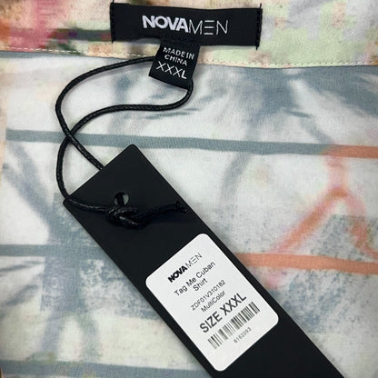 Fashion Nova Men Tag Me Cuban Hawaiian Camp Shirt 3XL XXXL Beige Button Front