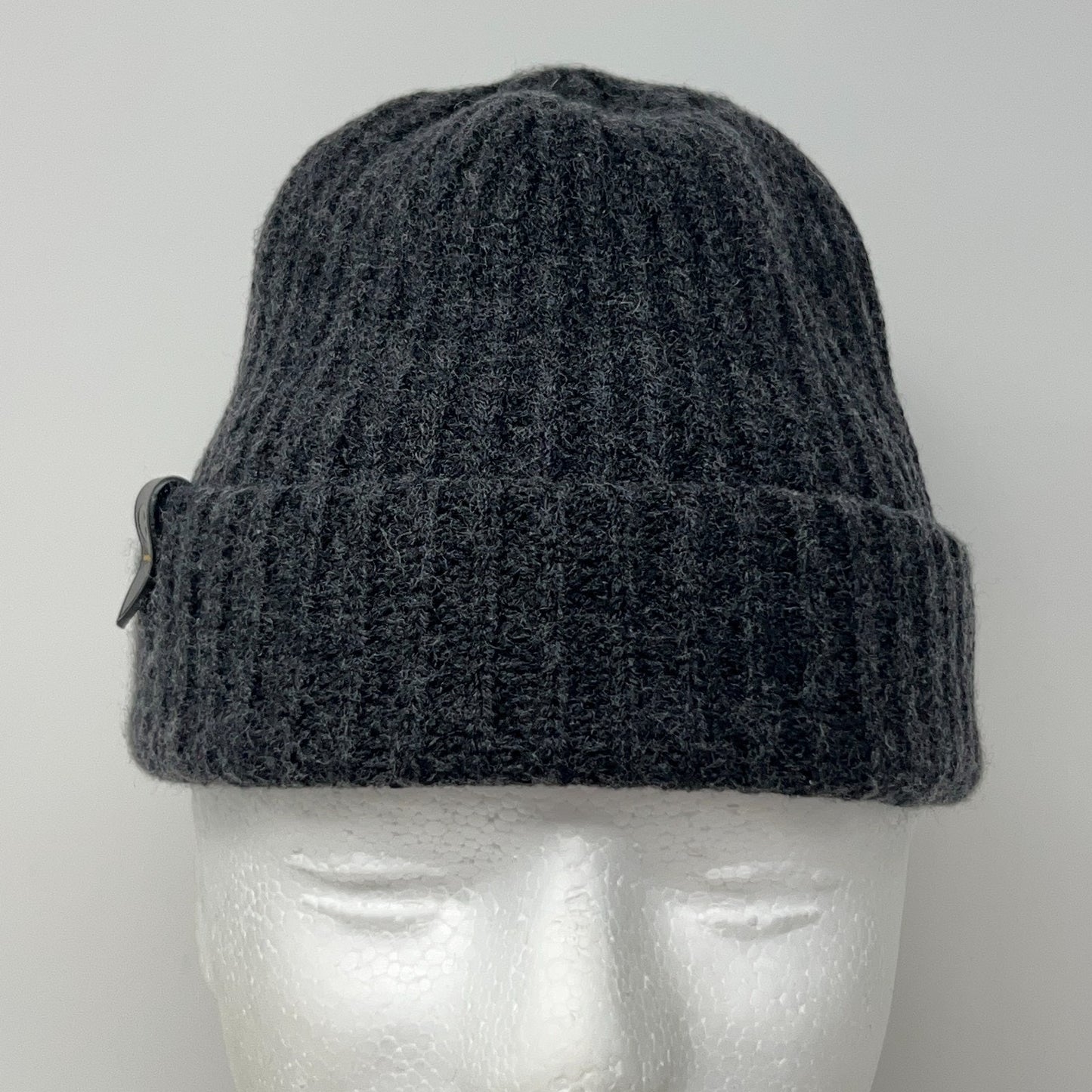 C Logo Womens Beanie Winter Hat Toque Flip Cuffed Ribbed Gray