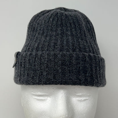 C Logo Womens Beanie Winter Hat Toque Flip Cuffed Ribbed Gray
