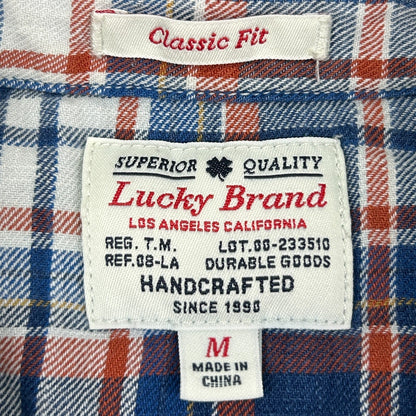 Lucky Brand Pearl Snap Button Front Shirt Plaid True Indigo Blue Mens M Medium