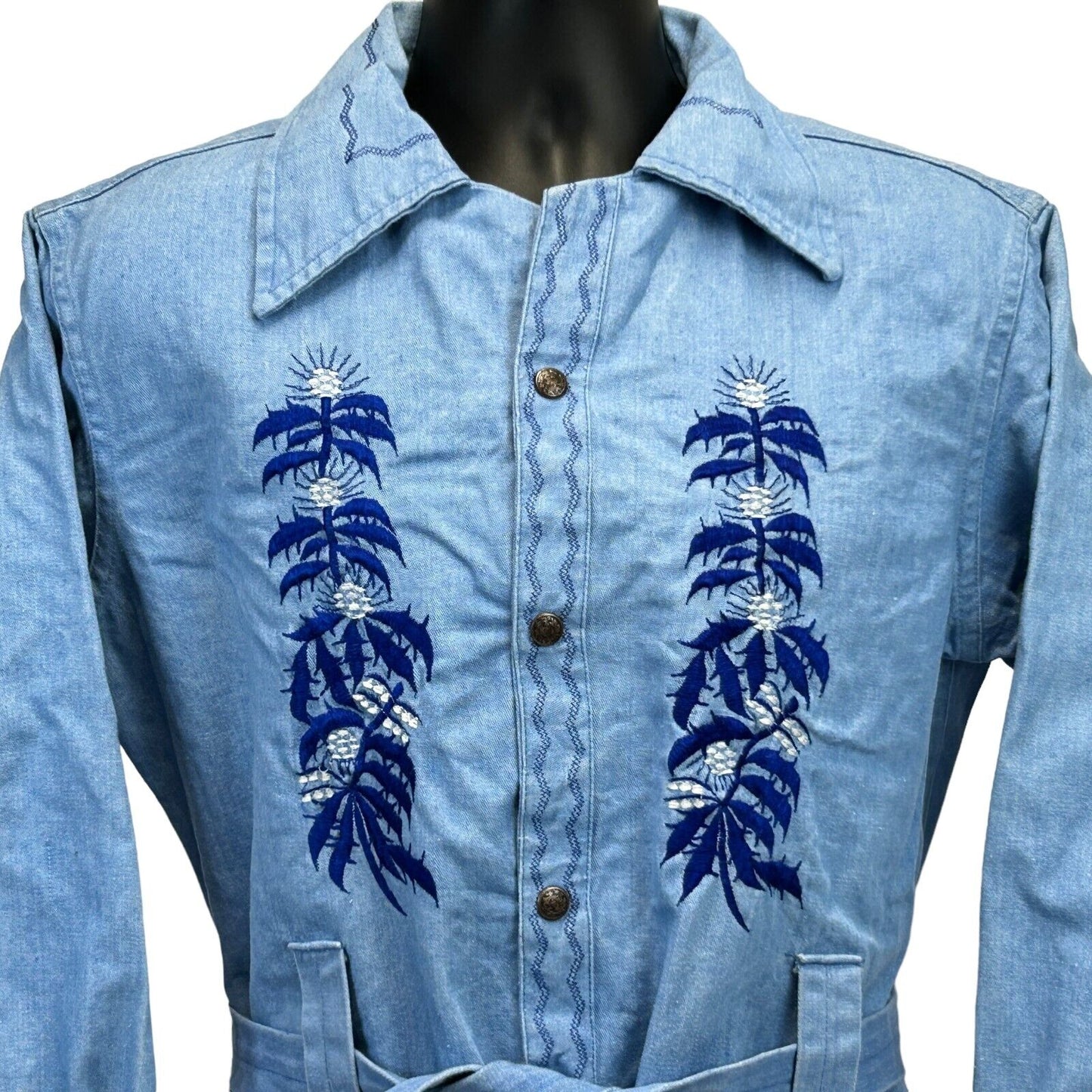 Chaqueta vaquera vintage de los años 70 con bordados aztecas, talla grande 44, vaquera occidental, para hombre, color azul