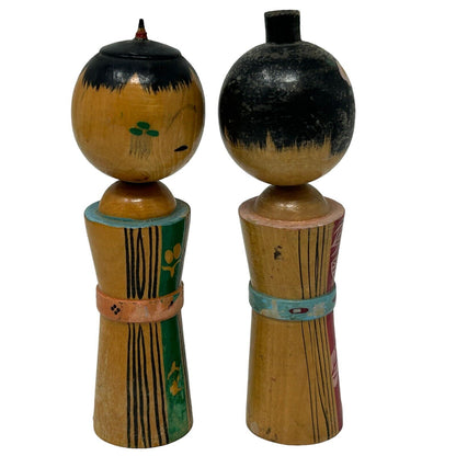 Set of 2 Vintage Japanese Wooden Couple Kokeshi Nodder Dolls Bobblehead Handmade