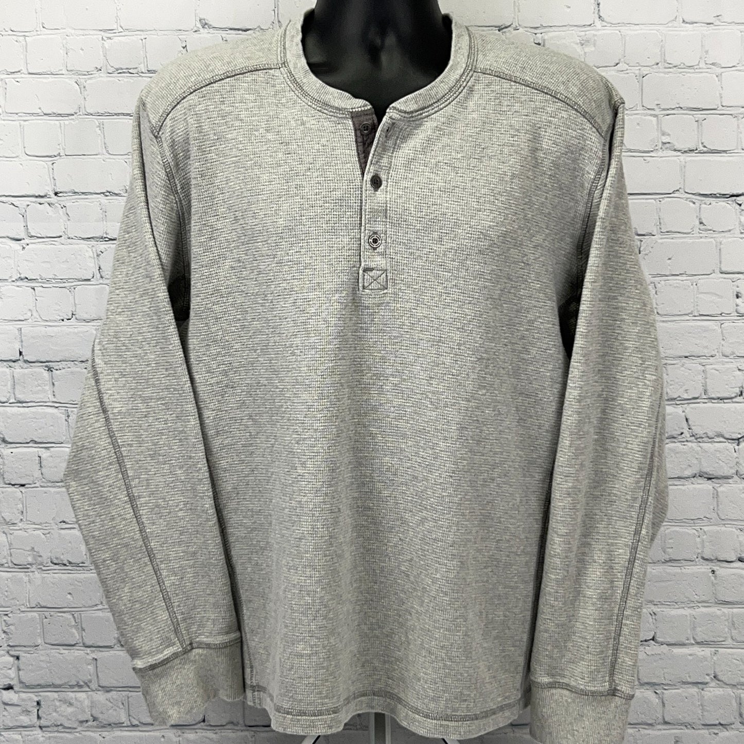 Eddie Bauer Thermal Henley XL X‑Large Gray Cotton Long Sleeve Waffle Knit Shirt