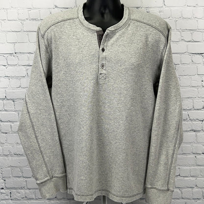 Eddie Bauer Thermal Henley XL X‑Large Gray Cotton Long Sleeve Waffle Knit Shirt