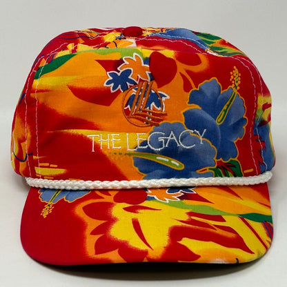 The Legacy Golf Club Hawaiian Floral Hat Vintage 90s Red Rope Cord Baseball Cap