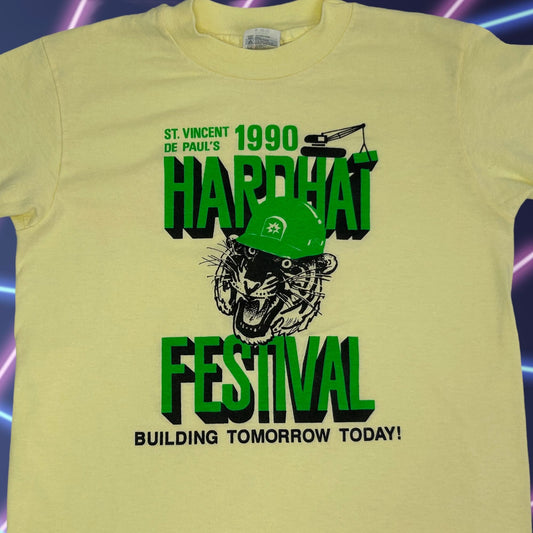 Camiseta juvenil vintage Vincent De Pauls Festival para niños talla mediana 10-12 años 90 EE. UU. Amarillo