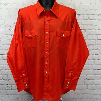 Vintage 70s Malco Modes Pearl Snap Button Front Shirt Western Red XL X-Large