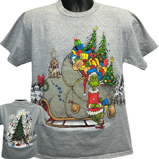 Camiseta de Dr. Seuss "Cómo el Grinch robó la Navidad" de estilo vintage Y2K para hombre, talla mediana, color gris