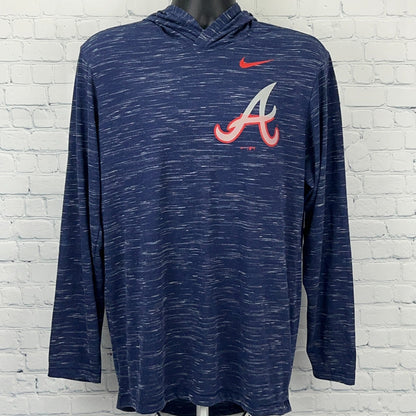 Atlanta Braves The Nike Tee Hooded T Shirt M Medium Blue Dri-Fit Hoodie MLB LS