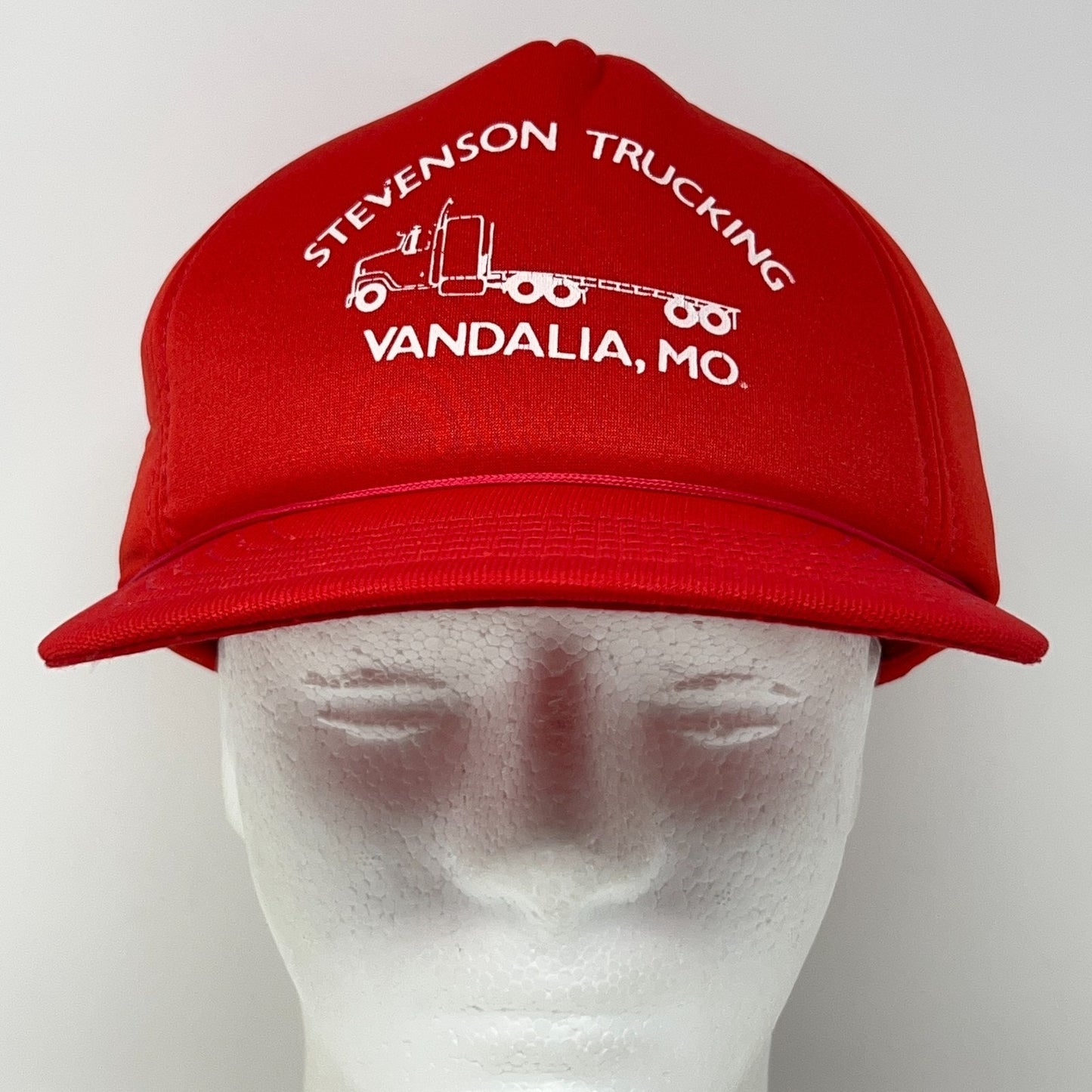 Vintage 80s Stevenson Trucking Trucker Hat Baseball Cap Vandalia MO Snapback Red