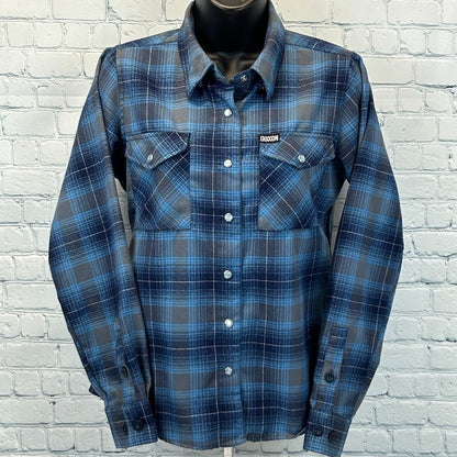 Dixxon Flannel Co Pearl Snap Button Front Shirt Western Plaid Blue Womens Small