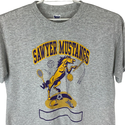 Sawyer Mustangs School PE Vintage 90s T Shirt Horse Physical Education Tee Large
