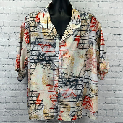 Fashion Nova Men Tag Me Cuban Hawaiian Camp Shirt 3XL XXXL Beige Button Front