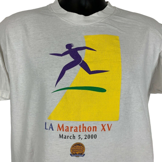 2000 LA Marathon Vintage Y2Ks T Shirt Large Runner Los Angeles Honda Mens White